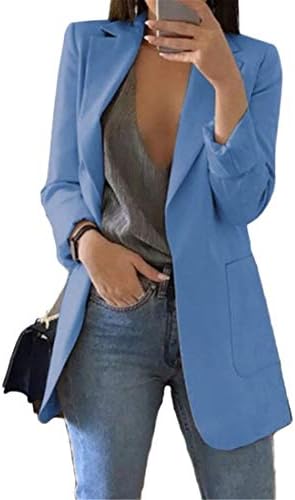 Andongnywell Women Casual Slave Longa Longa Aberta Cardigã Trabalho de Escritório Blazer com bolsos Outwear