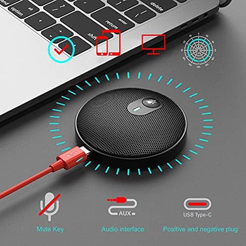 Zhuhw USB Microfone Omni-Directional Condenser para videoconferência Online Learning Som Pick-up com Aux 3,5mm Tipo C Cabo