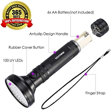Fdit Luz preta Lanterna UV Lanterna Pet Detector de urina Bright 100 LEDS Blacklight Torch com óculos de sol UV
