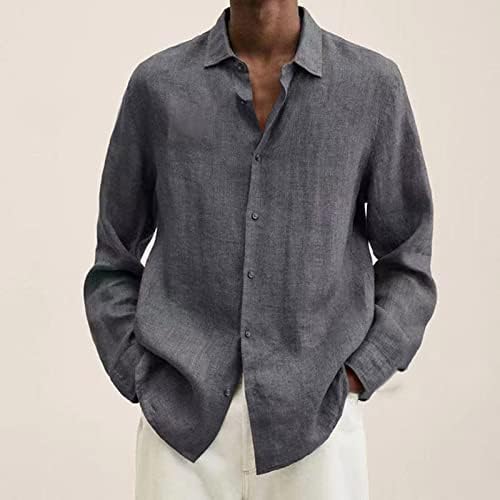Camisa de linho de algodão para homens, manga comprida Button Down Camisa Casual Blusa leve