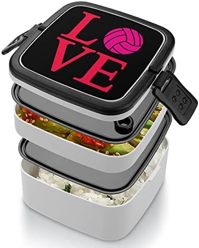 Volleyball Love Double Cayer Bento Box Meal Rechineers com alça portátil para trabalho de escritório
