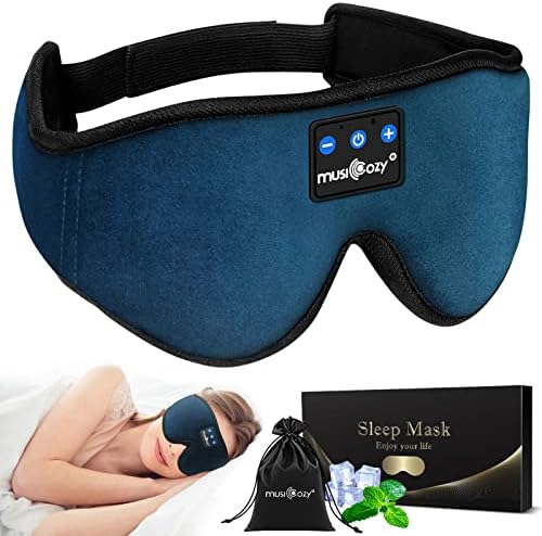 Fones de ouvido de sono musicozy bluetooth 5.2 máscara de sono na cabeceira, máscara de olho para dormir respirável em 3D para dormentes laterais, altos de alto-falantes integrados de tech gadgets de férias