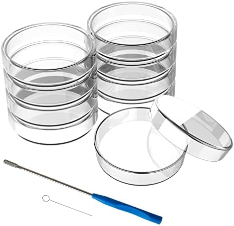 Pratos de vidro de kopinma 60 mm pratos de pratos reutilizáveis ​​de 10 pcs de laboratório autoclavível com um loop de inoculação