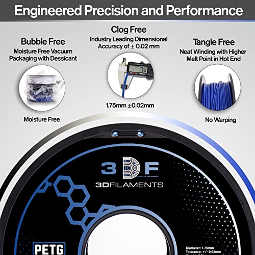3DF 3D Filamento de impressão - Filamento PETG 1,75mm | Precisão dimensional +/- 0,02mm | 1,5 kg | Pacote de 3 |