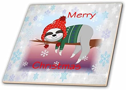 Imagem 3drose de preguiça fofa no membro na neve com o chapéu de Papai Noel Say Feliz Natal - Tiles