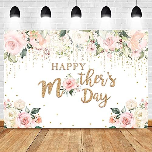 Mocsicka Feliz dia das mães pano de fundo rosa Floral Golden Day da mãe Antecedentes I Love Mom Presens Banner de parede Banner Photo Booth adereços