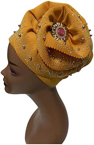 Turbanos africanos Auto gele feminino chapéu grande flor com strass bling strasswraps headwraps moda moda bandana tie tie hijab taps