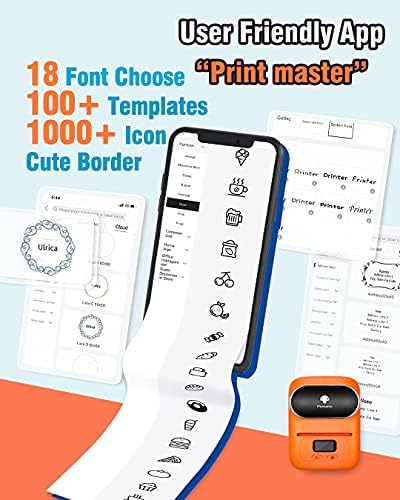 Phomemo M110s Rótulo Maker- Mini Mini Portable Bluetooth Térmica Printer para rótulo transparente, código de barras, roupas, escritório, negócios, compatível com Android & iOS, laranja