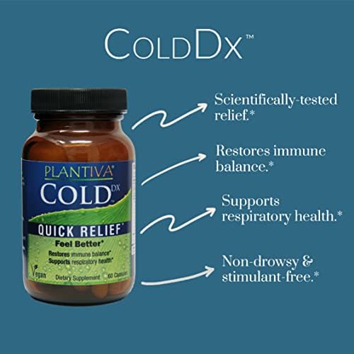 Plantiva ColdDX Defense Natural Herbal e Suplemento de Apoio à Saúde Respiratória - Não Drowsy, Livre de Estimulantes, Reliefamento Vegan, à base de plantas - 60 cápsulas