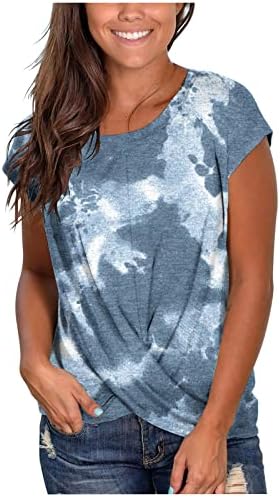 Camise de blusa de manga curta para mulheres 2023 Crewneck Cotton Star Leopard Print Floral Graphic Loose Fit Lounge Top Eb