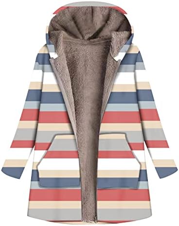 Bassina longa casacos para mulheres sherpa forrado listras fofas estampadas florais de tamanho zip up jacket de zíper fora