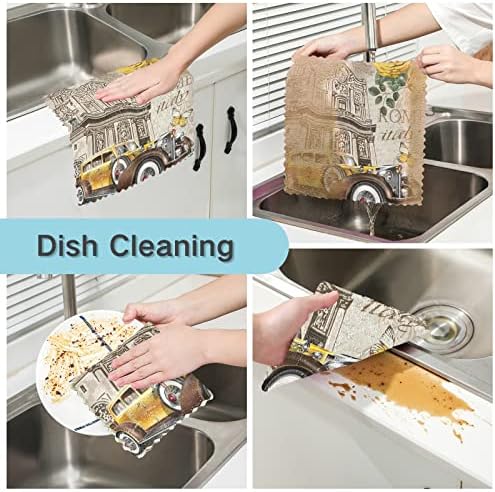 Sinestour Poster vintage Retro Car da cozinha panos de prato lavaível Toalhas laváveis ​​para limpar panos de limpeza reutilizados trapos de trapos para lavar louça