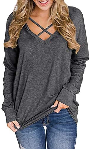 Sorto de Genoo para mulheres Manga longa CRISS V CAST TUNICS TUNICAS TOPS BLUSES S-3XL