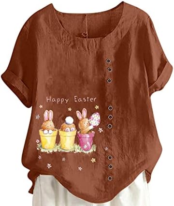 2023 Camisa Pascua Con Estampado de Huevos de Conejo Tops Blusa de Manga Corta Para Mujer Camisetas con Cuello Redondo