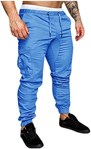 Calças de tamanho grande masculino Macacão de cordão de gola de tração de várias bolso calças casuais calças de algodão