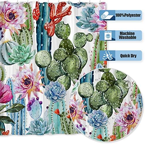 Onecmore Watercolor Cactus chuveiro cortina Cacti Padrão Oeste do sudoeste do sudoeste da planta suculenta tropical de rosas florais coloridas, decoração de banheira para banheira para casa de banheiro em casa decoração
