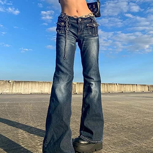 Jeans de carga de moda Y2K calças de cintura baixa larga pernas largas calças de jeans de jeans de rua para meninas adolescentes