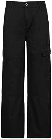 Calça para mulheres com zíper para baixo calça calça baixa de baixa carga de carga baixa perna reta de perna reta com bolsos