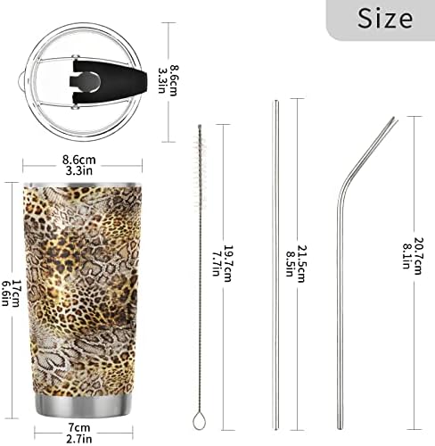 Tumbler de estampa de leopardo Alaza com tampas e canudos, copo de copo com isolamento de vácuo de aço inoxidável reutilizável,