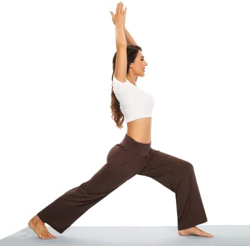 Calça de ioga de perna larga e larga para mulheres de alta cintura de cintura alta calça solta solta com bolsos confortáveis ​​pijamas