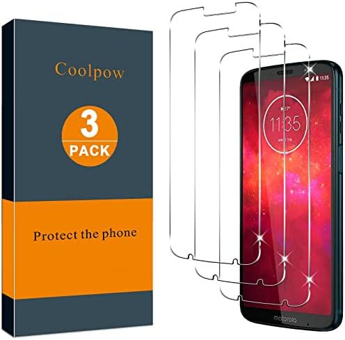 【3-Pack】 Coolpow Design para Motorola Moto Z3 Protetor de tela Moto Z3 Play Screen Protector Filme de vidro temperado para Moto Z3 Play 2018,9H Dração, Ultra HD, Scratch Resister, Fácil instalação, Friendly Case Friendly