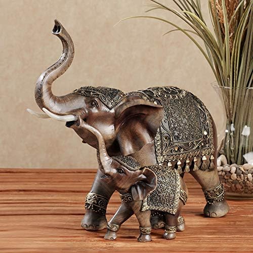 Touch of Class Nurturing Embelled Elephant Sculpture Brown - Mãe e bebê emocionante - estátua elegantemente decorada - estatuetas para decoração de casa, sala de estar, quarto, escritório