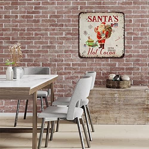 Papaiar de cacau de cacau quente de Santa Extra Vintage Metal Sign Metal Prinds Placa Placa Decorativa Casa Casa Placa para o Natal Man Cave Workshop Decoração Decoração Decoração 10x10 polegada