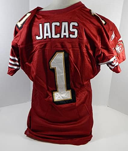 2006 San Francisco 49ers Andrew Jacas 1 Jogo emitido Red Jersey 60th Patch 44 46 - Jogo usou camisas da MLB usadas
