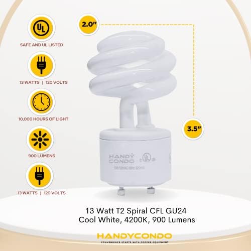 lâmpada Handycondo de 13 watts CFL GU24 com duas pontas - lâmpadas em espiral Mini Mini 4200K - 120V 60Hz Luz branca fria - lâmpadas