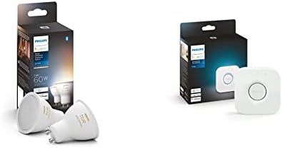 Philips Hue White Ambiance Led Smart Gu10 Bulbo, Bluetooth e ZigBee Compatível, Voz ativada com Alexa, 2 Bulbos e Hue Bridge Smart