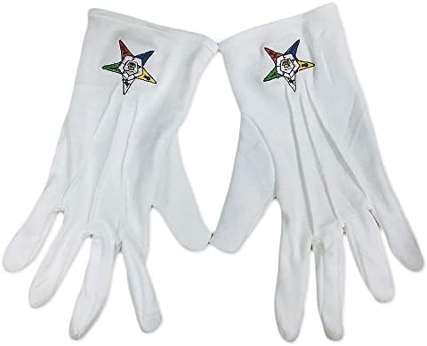 Ordem do Eastern Star Hand Bordado Algodão Branco Luvas Maçônicas