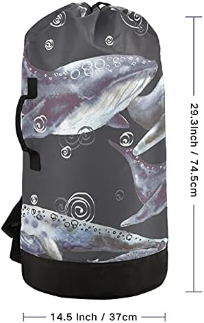 Balas de aquarela de baleia das baleias marinhas mochila de lavanderia pesada com alças de ombro e alças de deslocamento de