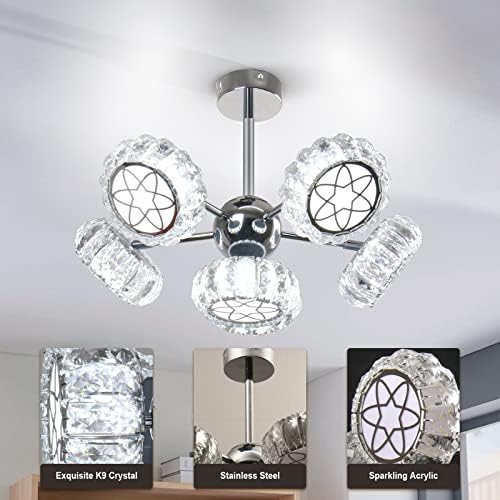 Frixchur Modern Sputnik lustre no meio do século Luminária de teto LED 6 luzes lustres de luz pingentes de luz para