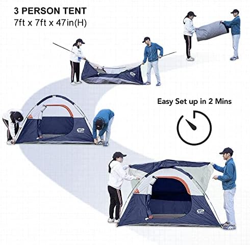Campros CP 3-4 Pessoas Tent - tendas de cúpula para camping, barraca de mochila à prova de vento à prova d'água, fáceis de montar pequenas tendas leves, caminhadas ao ar livre com 3 janelas de malha