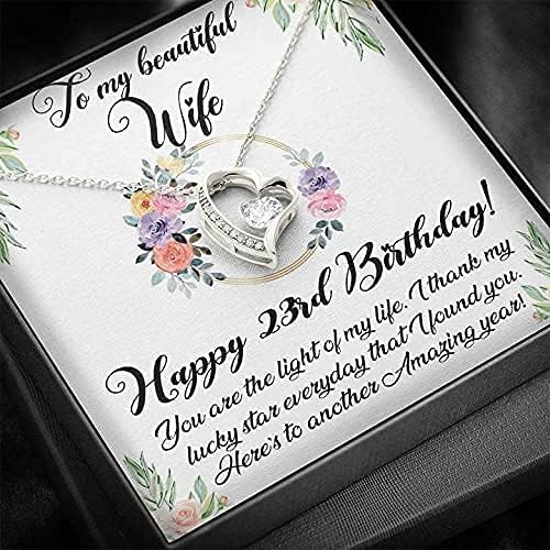Jóias de cartão de mensagem, colar artesanal - colar para sempre amor, colar feliz de 23º aniversário para esposa, 23 anos para