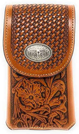 Texas West Western Cowboy Ferramenta de couro floral Longhorn Concho Belt Loop Chole Celster Case em 4 cores