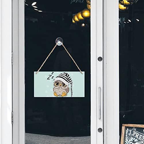 Placa de madeira de madeira de coruja de coruja de desenho animado decoração de arte de parede pendurada com cordas para o escritório
