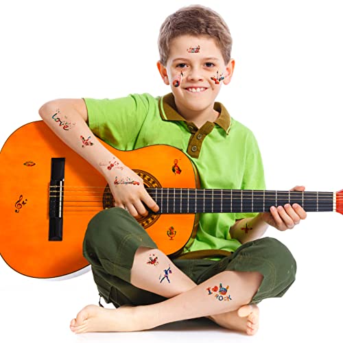 Konsait Music Notes Tattoos temporários Tattoos criativos adesivos Red e azul Notas de música Guitar