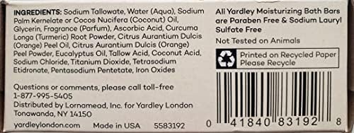 Yardley Londres Vitamina C 4oz Banho hidratante com tumérico e laranja casca 3 pacote de barras