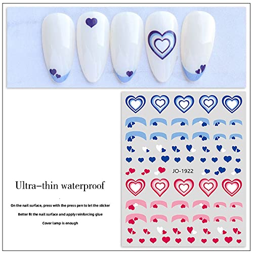 Bybycd Love Heart Nail Stickers coloridos Decalques de unhas
