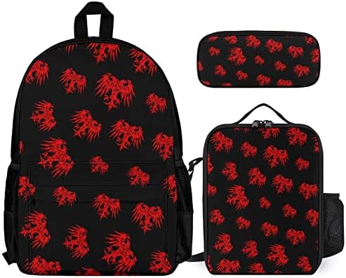 Backpack de águia albanesa Backpack Bag Box e lápis de 3 peças para meninos para meninos meninas viagens escolares