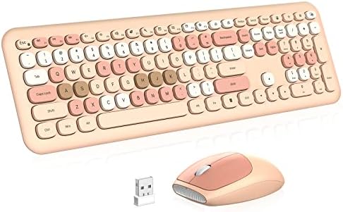 Combo de teclado sem fio colorido Combo do mouse, teclado de máquinas de escrever Pinkcat Flexível Office Office Teclado de tamanho completo, Mouse óptico de conexão sem desgaste de 2,4g para laptop, PC, notebook, Mac, chá de mesa de mesa