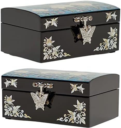 Fevereiro Mountain Mãe da Pearl Small Jewelry Box com tampa de espelho, organizador de armazenamento de jóias para brinco, colar, anéis, pulseira e acessórios, presentes para mulheres que têm tudo