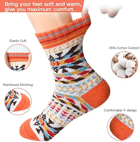 Fyc 5 pares feminino lã de malha grossa meias quentes meias casuais para mulheres tamanho grátis