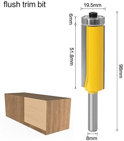 GFPQL Yanhua-shank 1pcs 8mm de acabamento nivelado Bit do roteador, pedaços de moagem de mancals no fundo para trabalhar madeira, acessórios para ferramentas DIY