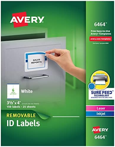 Avery Removable 1 x 2 5/8 polegadas White Id Rótulos 750 contagem e removível 3-1/3 x 4 polegadas White Id Rótulos 150 pacote