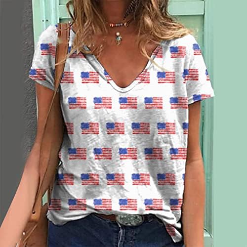 4 de julho Camisas para mulheres de verão Casual American T-shirt Manga curta Estrelas de deco