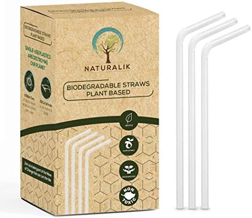 Naturalik 250 Pacote de palha biodegradável Plaudos à base de vegetais- 9 Longo- Straudos compostáveis- Straudos flexíveis