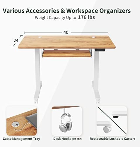 Fezibo Hight Ajuste Solictável mesa de pé com bandeja de teclado, 40 x 24 polegadas Sente -se mesa de stand up com placa de emenda, quadro branco/tampa marrom rústica clara