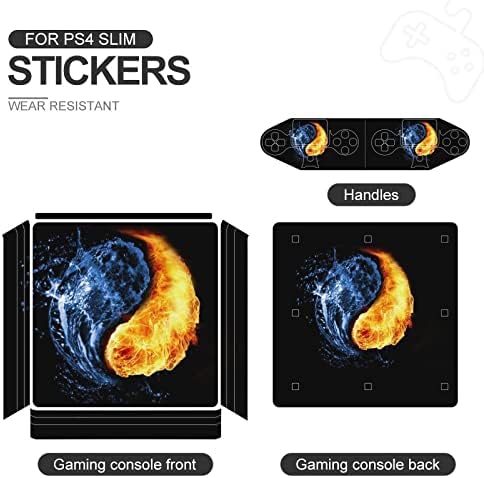 Fogo e água yin yang adesivo fofo Protetor de pele Slim Tampa para PS-4 Slim/PS-4 Pro Console & 2 Controller